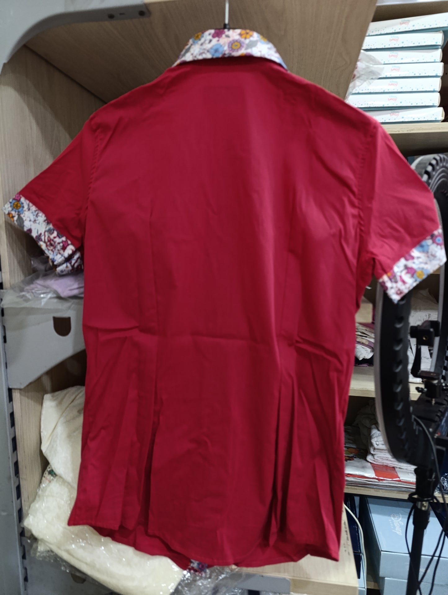 Camicia Donna Rossa Made in Italy Tg M | Collo e Polsi Fiori | Nuova