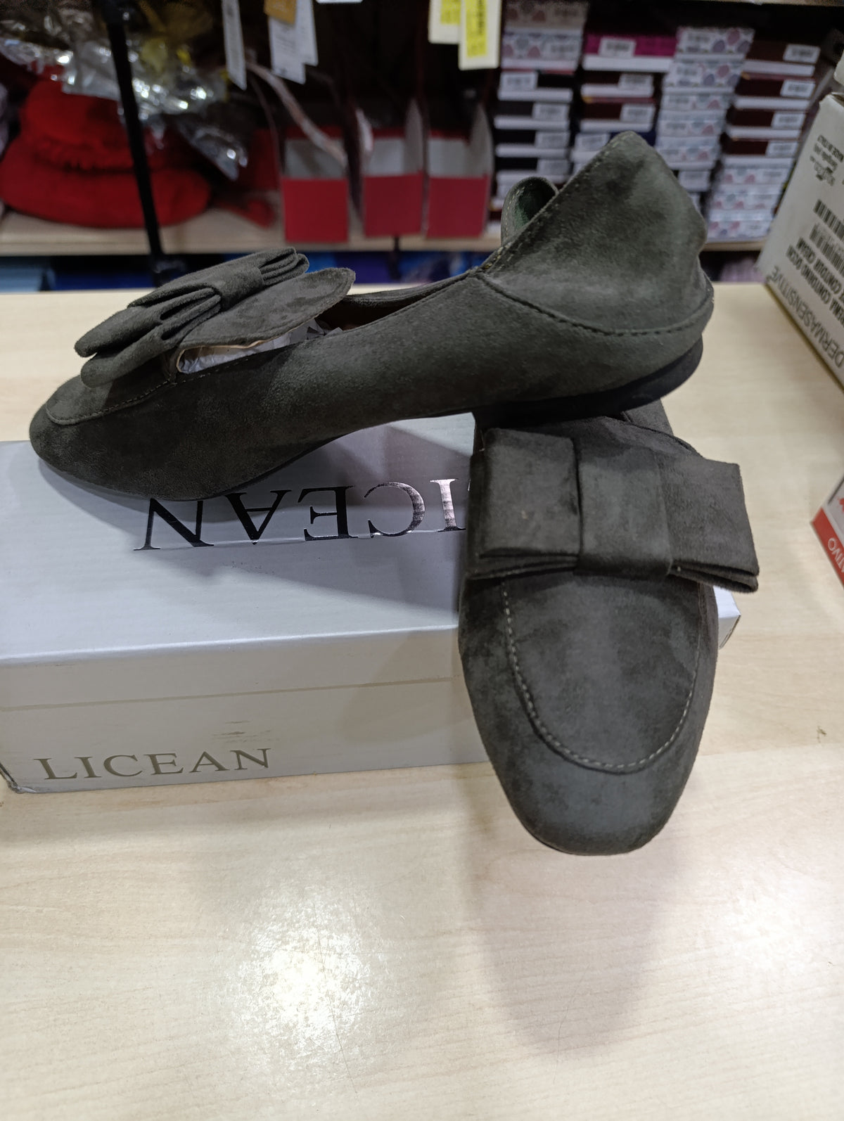 Mocassino Ballerina Donna 36 LICEAN - Verde Oliva Scamosciato con Fiocco