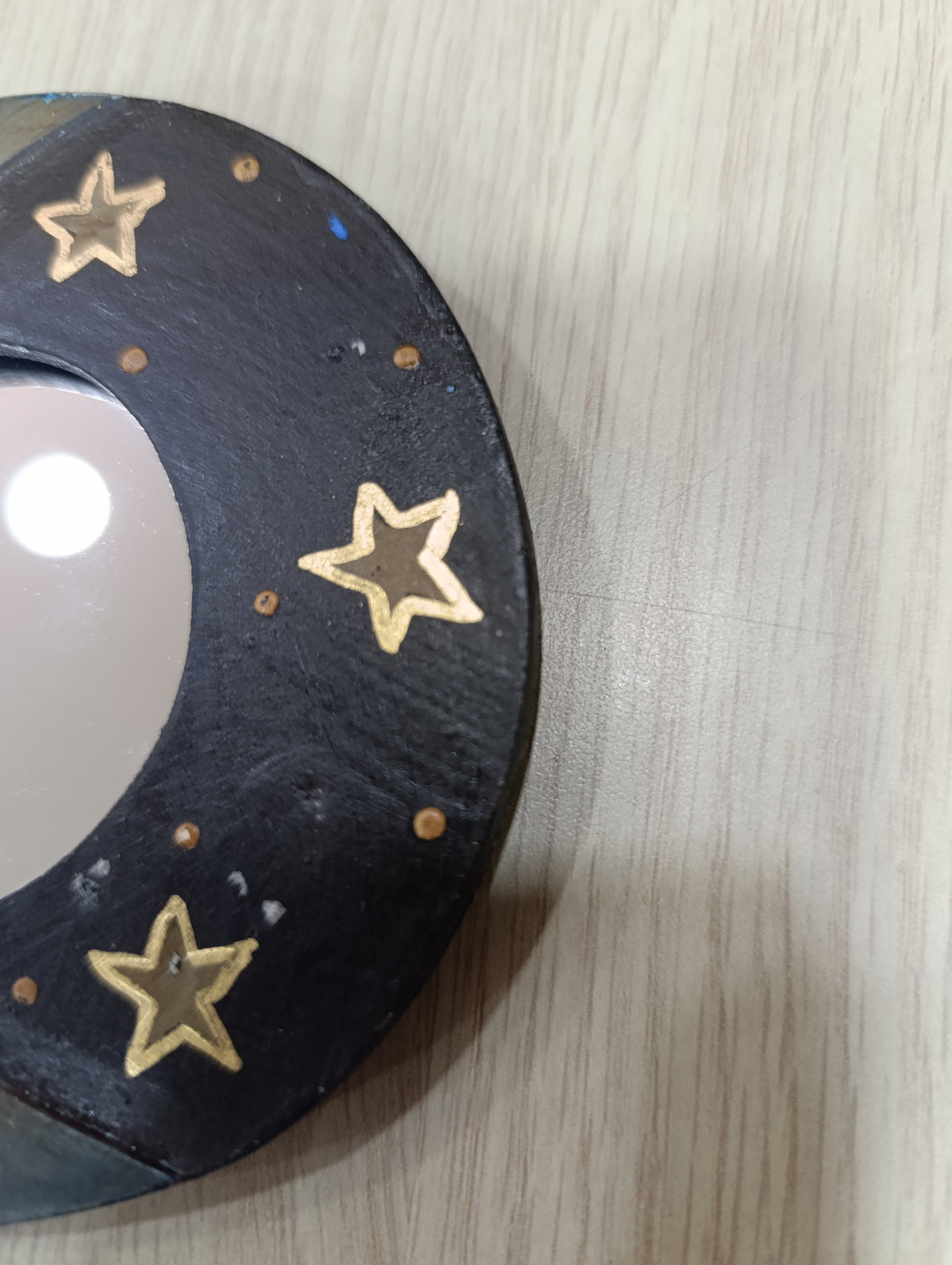 Specchio da Parete in Legno - Luna e Stelle - Specchietto Rotondo Decorativo Etnico