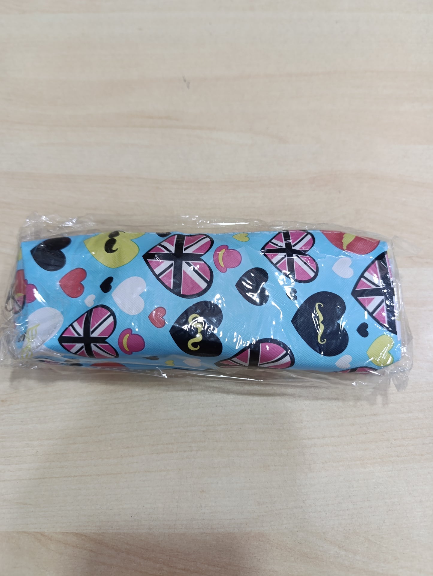Astuccio Scuola Cuori e Union Jack Azzurro - Nuovo