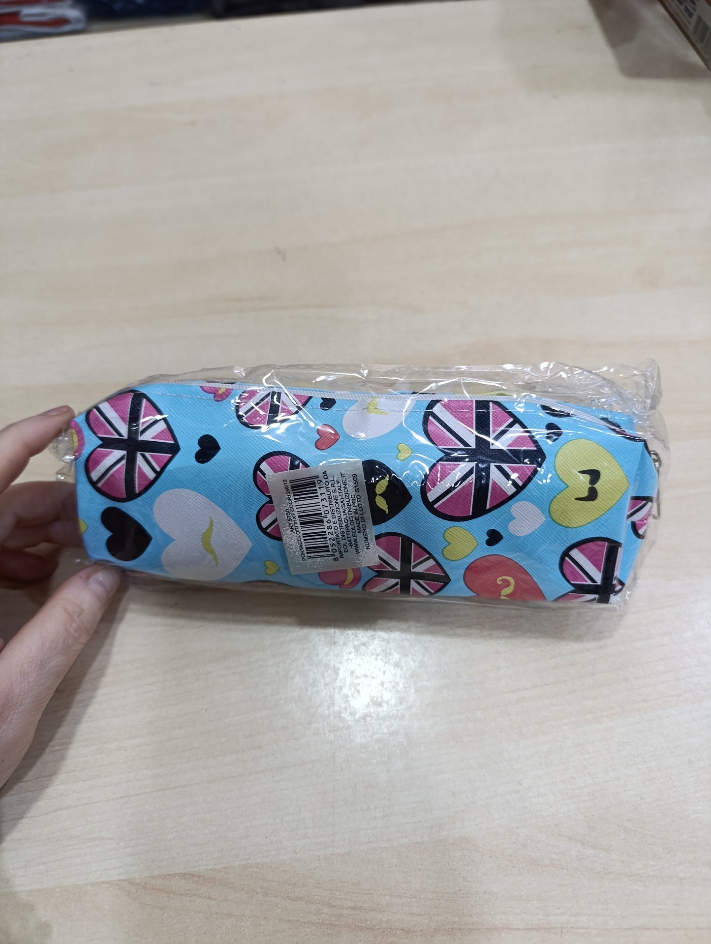 Astuccio Scuola Cuori e Union Jack Azzurro - Nuovo