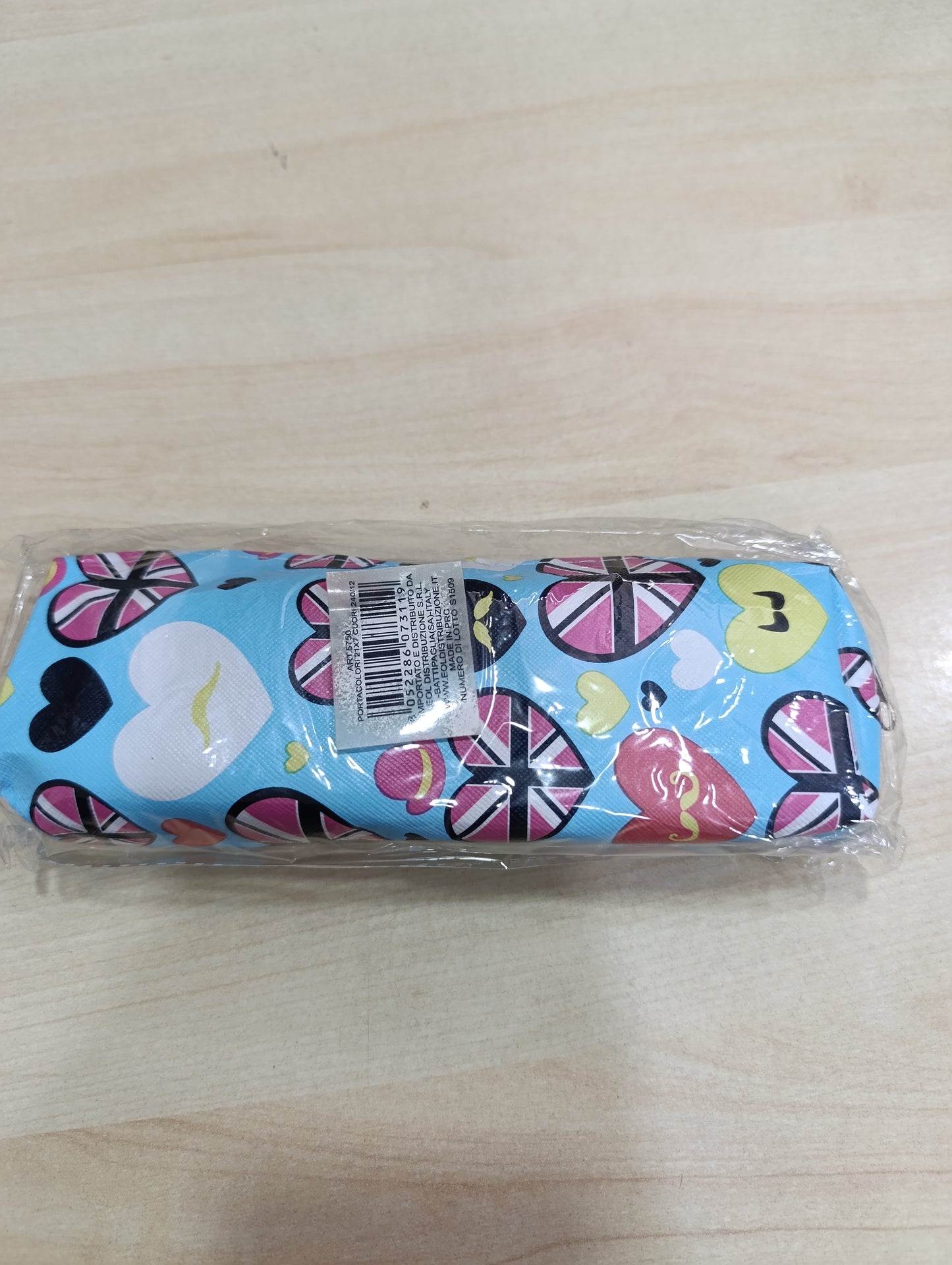 Astuccio Scuola Cuori e Union Jack Azzurro - Nuovo