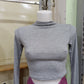Maglia Crop Donna Grigia Collo Alto Maniche Lunghe in cotone leggero