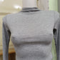 Maglia Crop Donna Grigia Collo Alto Maniche Lunghe in cotone leggero