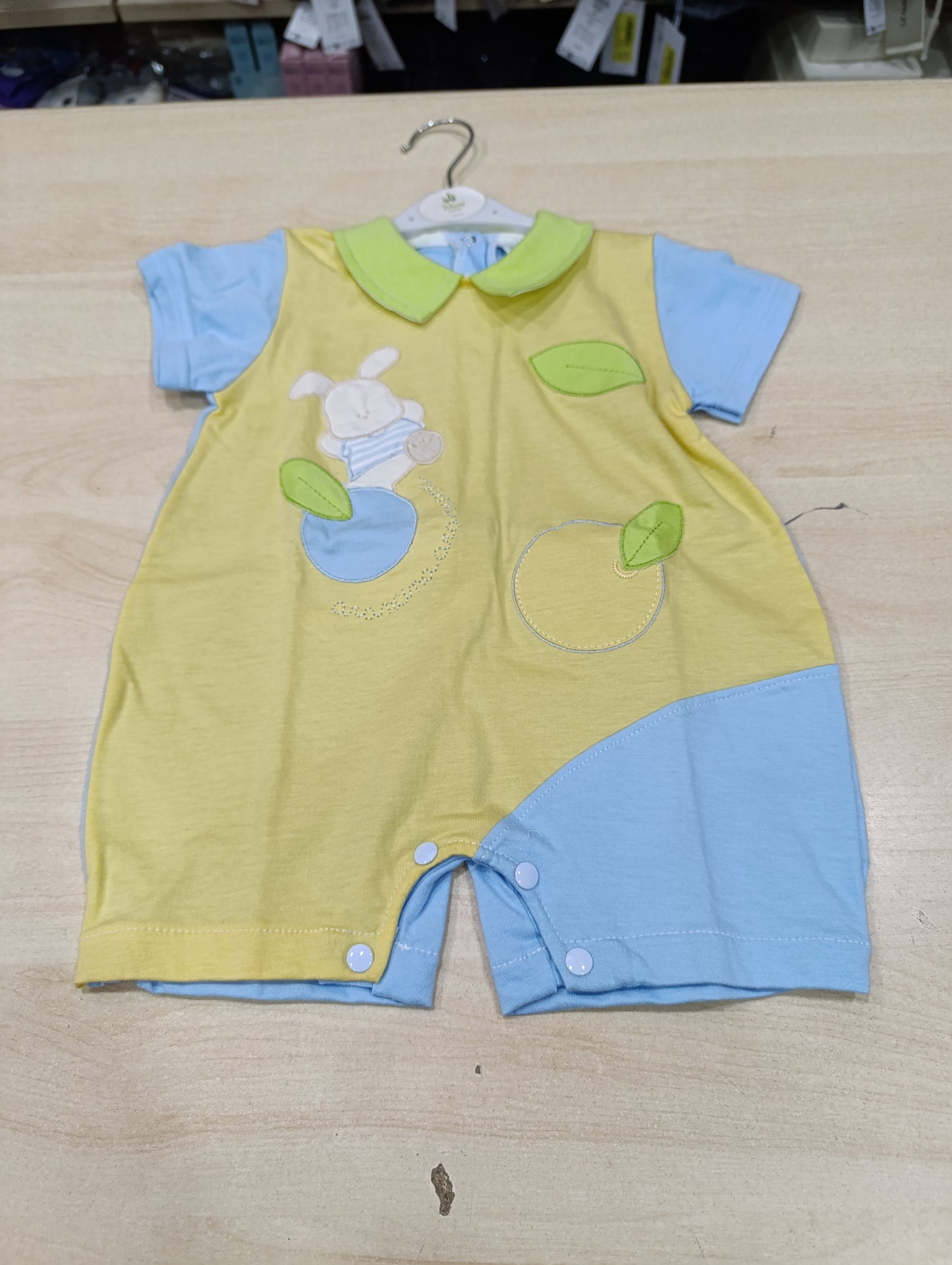 Pagliaccetto Neonato Estivo Coniglietto 3-6 Mesi Giallo Azzurro