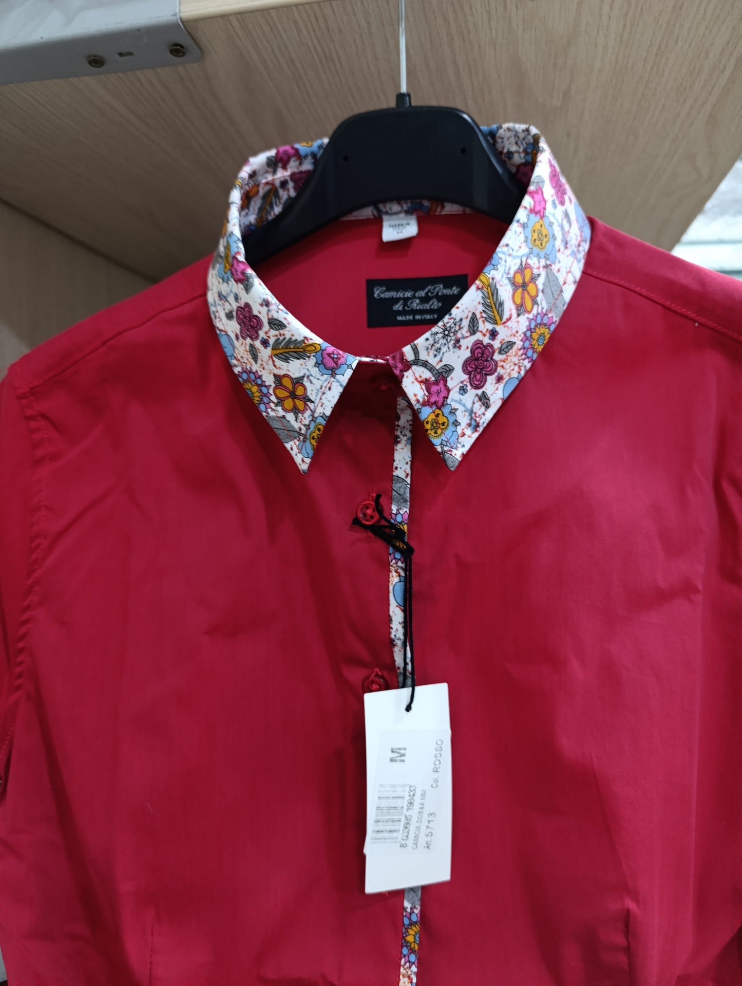 Camicia Donna Rossa Made in Italy Tg M | Collo e Polsi Fiori | Nuova