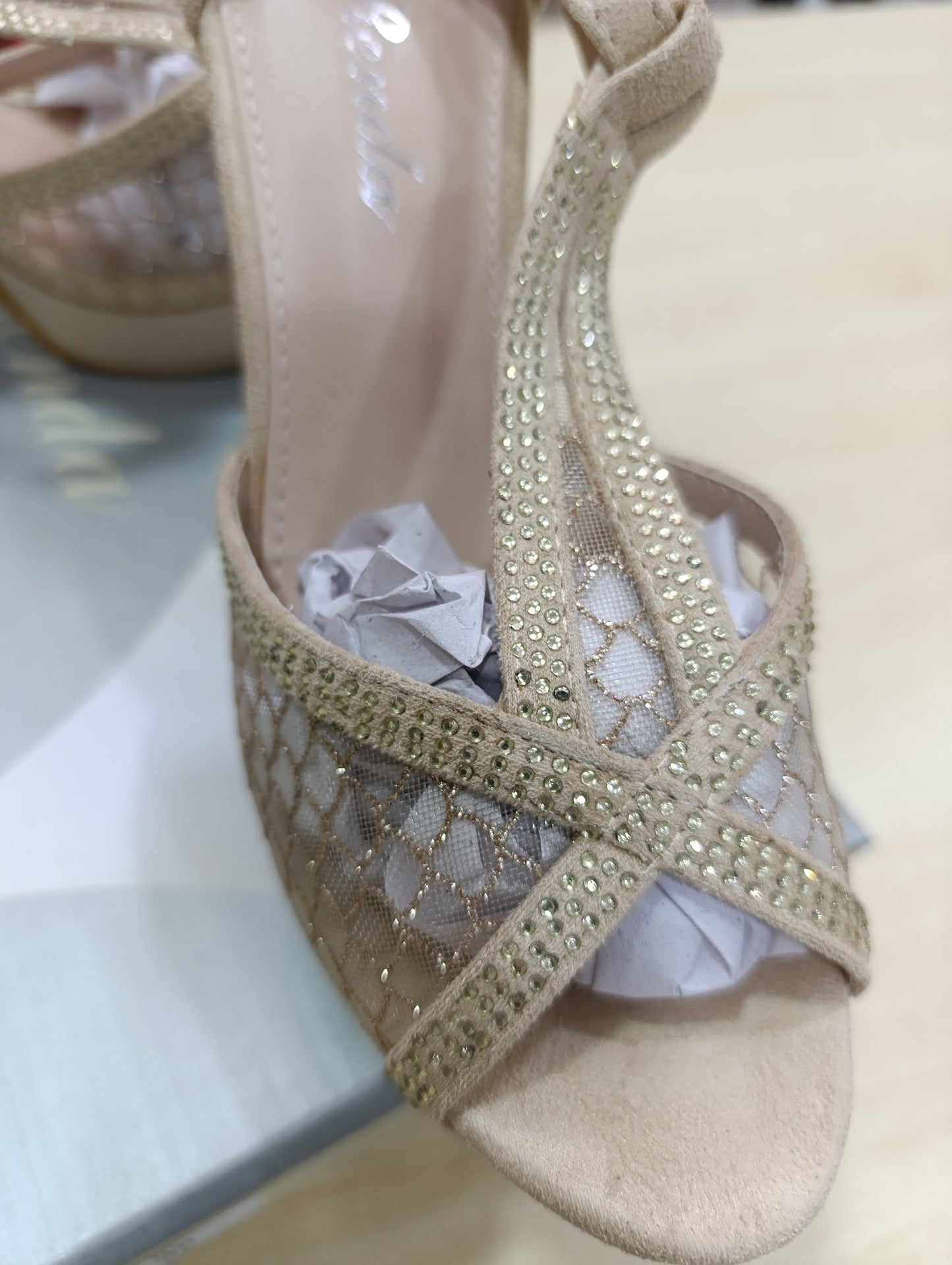 Sandali Tacco Alto Donna 38 Beige Strass | Ronda | Nuovi con Scatola