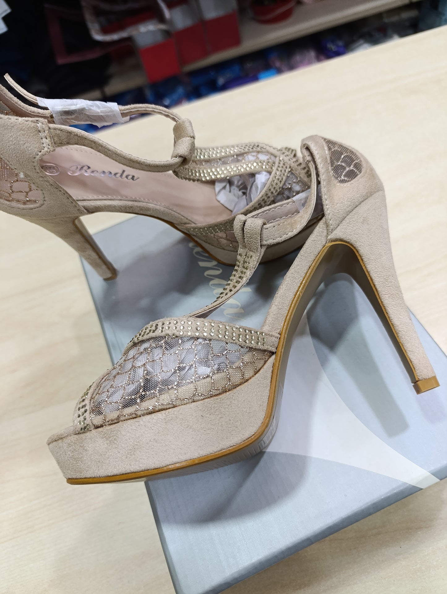 Sandali Tacco Alto Donna 38 Beige Strass | Ronda | Nuovi con Scatola