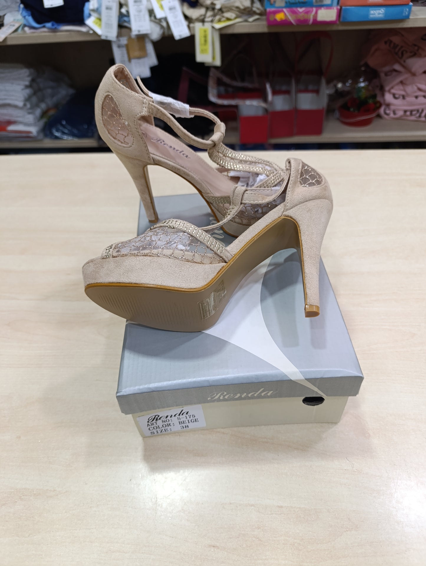 Sandali Tacco Alto Donna 38 Beige Strass | Ronda | Nuovi con Scatola