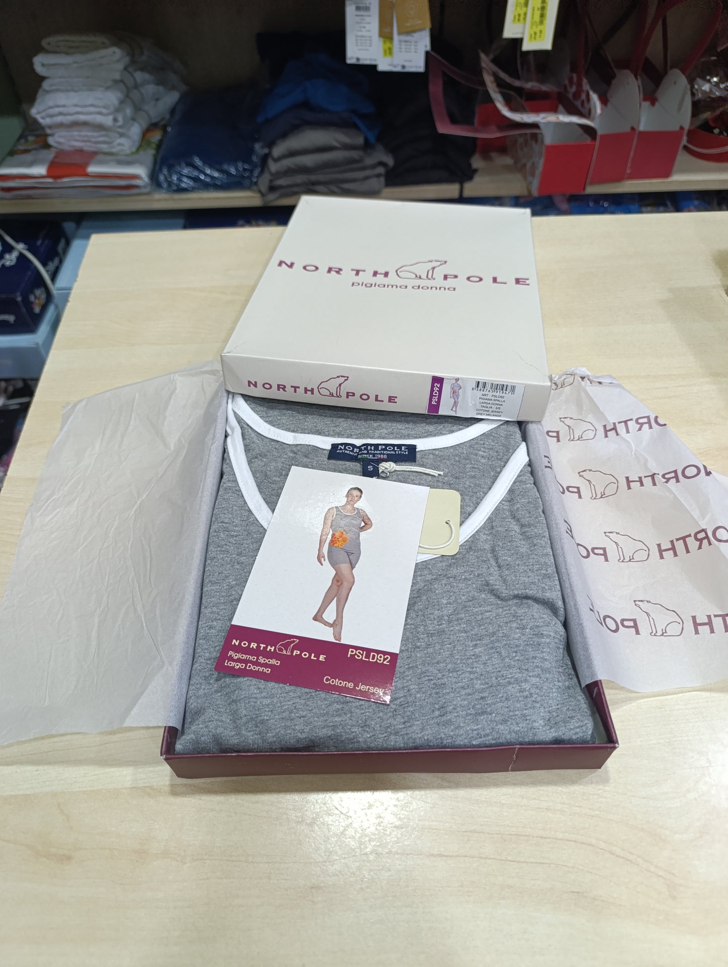 : Pigiama Donna North Pole Spalla Larga Cotone Grigio Melange - Tg S