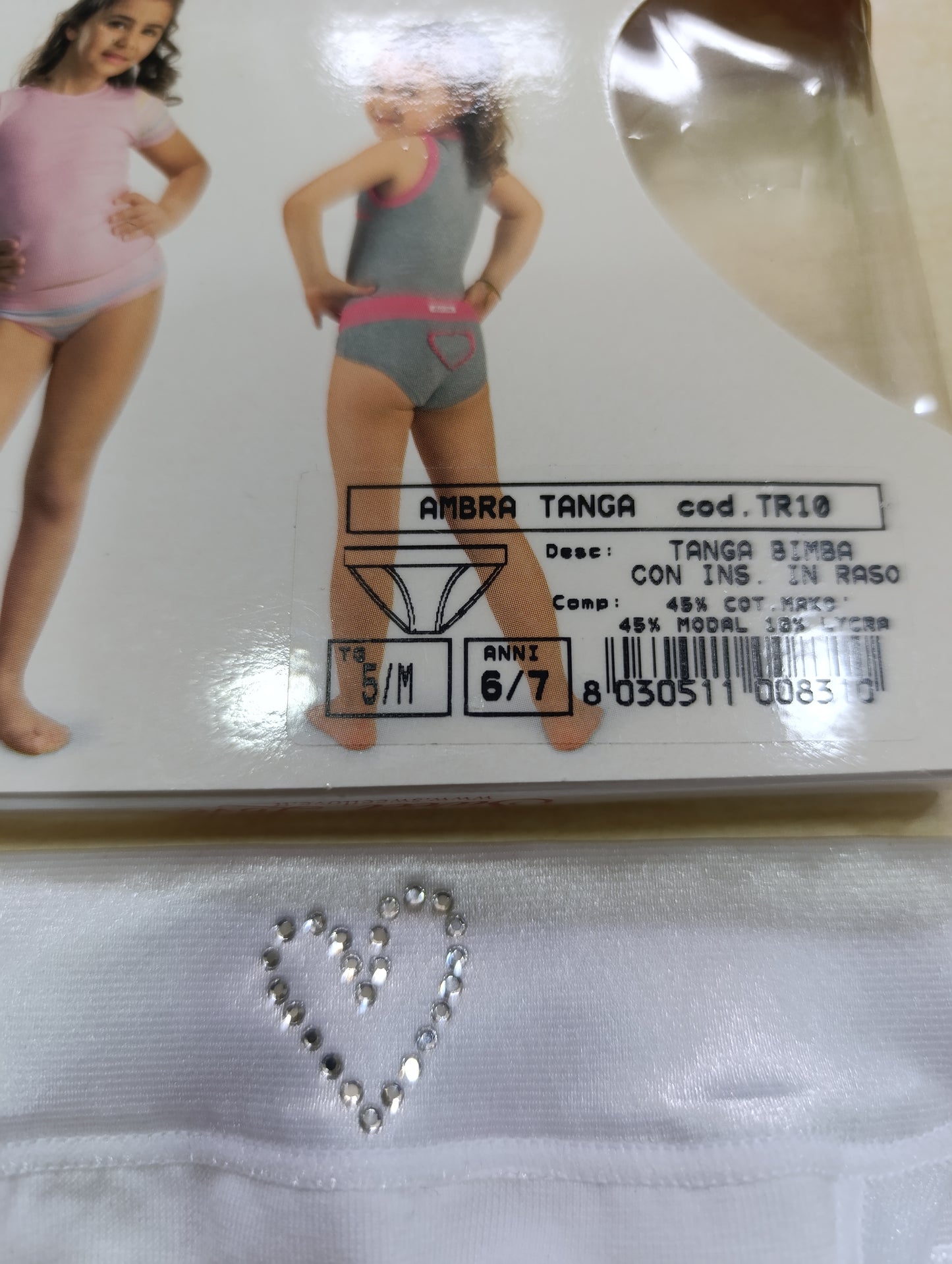 Sweet Love Ambra - slip Bimba con Inserto in Raso e Strass 6/7 Anni