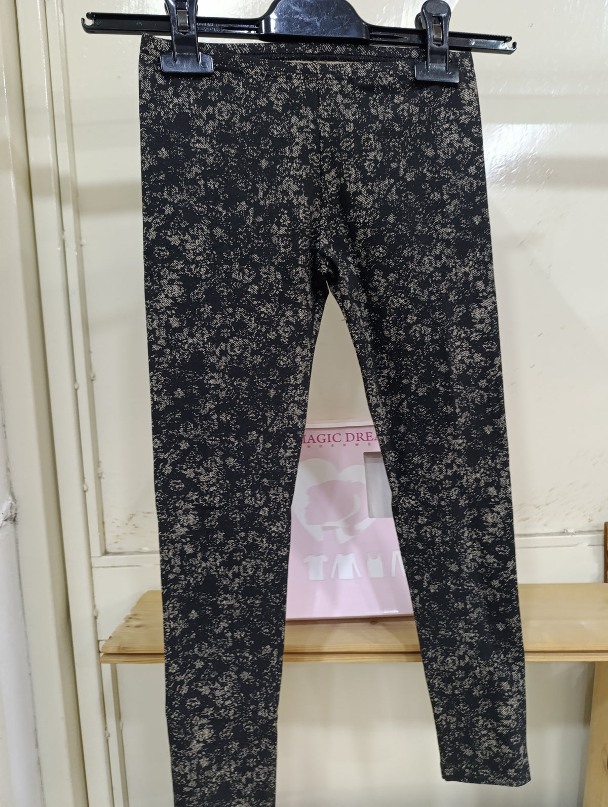 Leggings Bimba 7-8 Anni Fantasia Floreale Nero Beige - Elasticizzati e Comodi