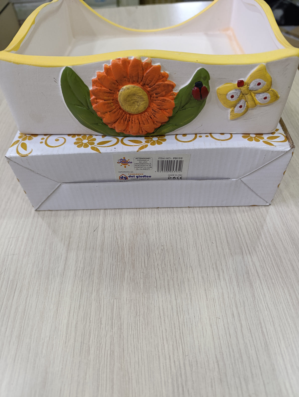 Portatovaglioli in Ceramica 18x18 cm Linea Felicia - Girasole Farfalla - Casa