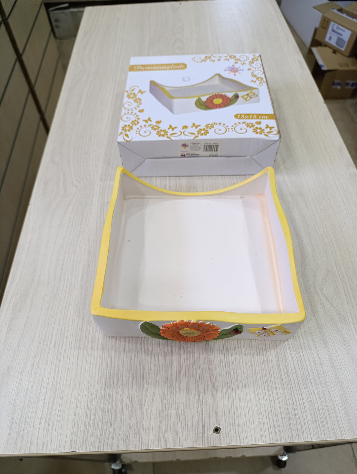 Portatovaglioli in Ceramica 18x18 cm Linea Felicia - Girasole Farfalla - Casa