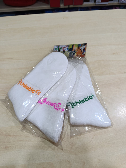 Tris Calzini Sportivi in Spugna Unisex - Taglia Unica - Bianco con Dettagli Colorati