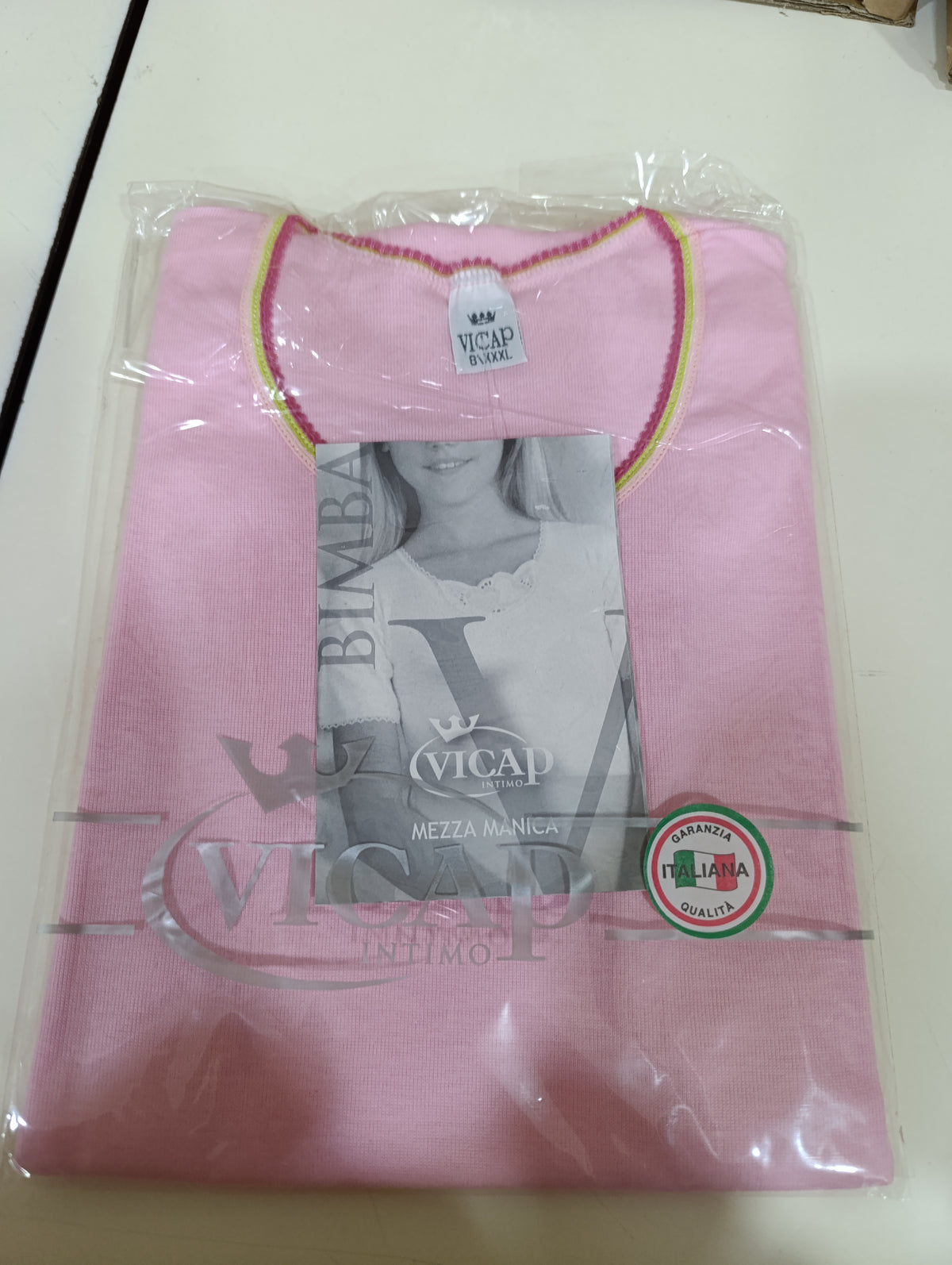 Maglietta Intima Bimba in Cotone Caldo VICAP - Rosa con Bordino - 8 Anni