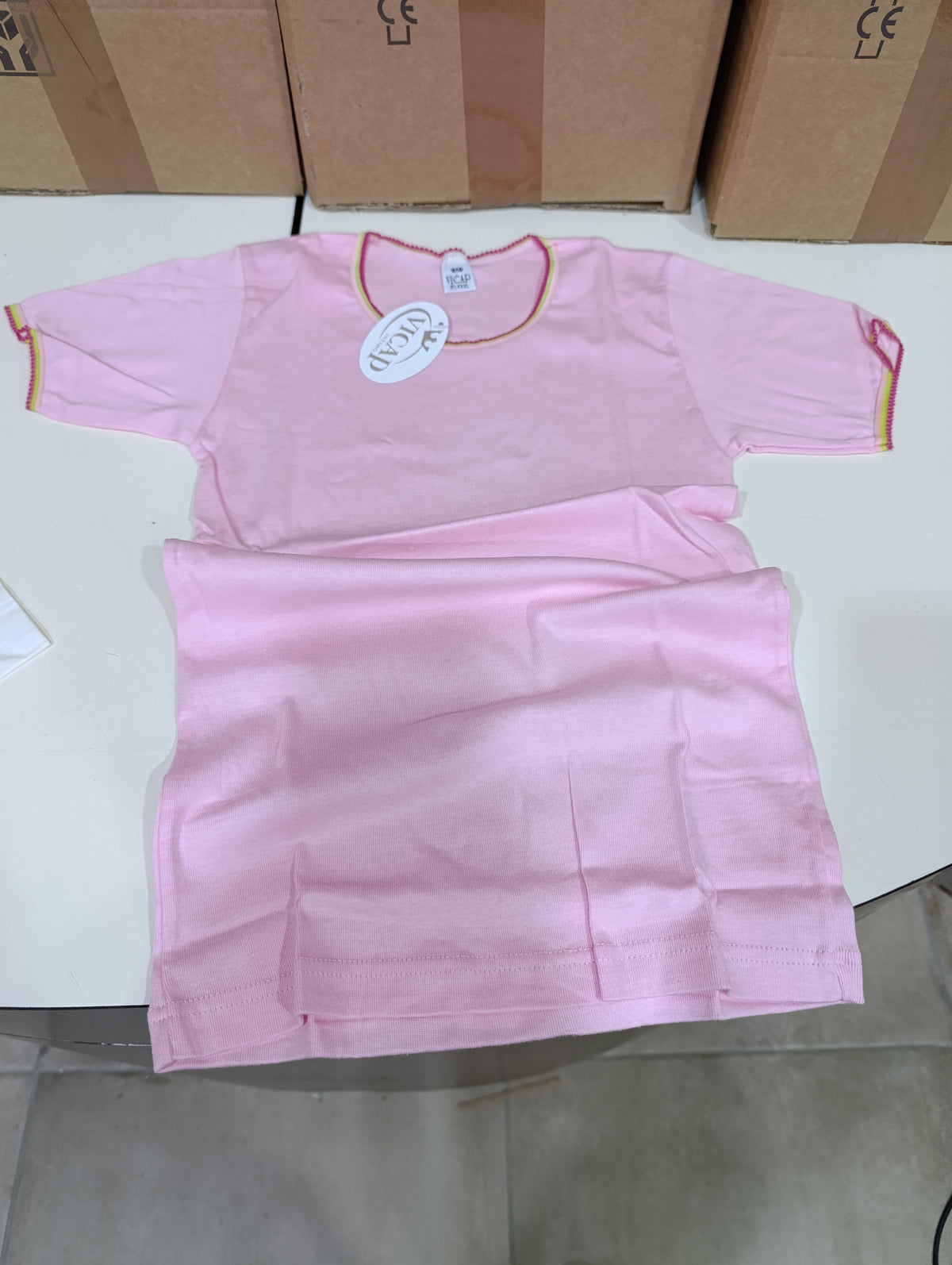 Maglietta Intima Bimba in Cotone Caldo VICAP - Rosa con Bordino - 8 Anni