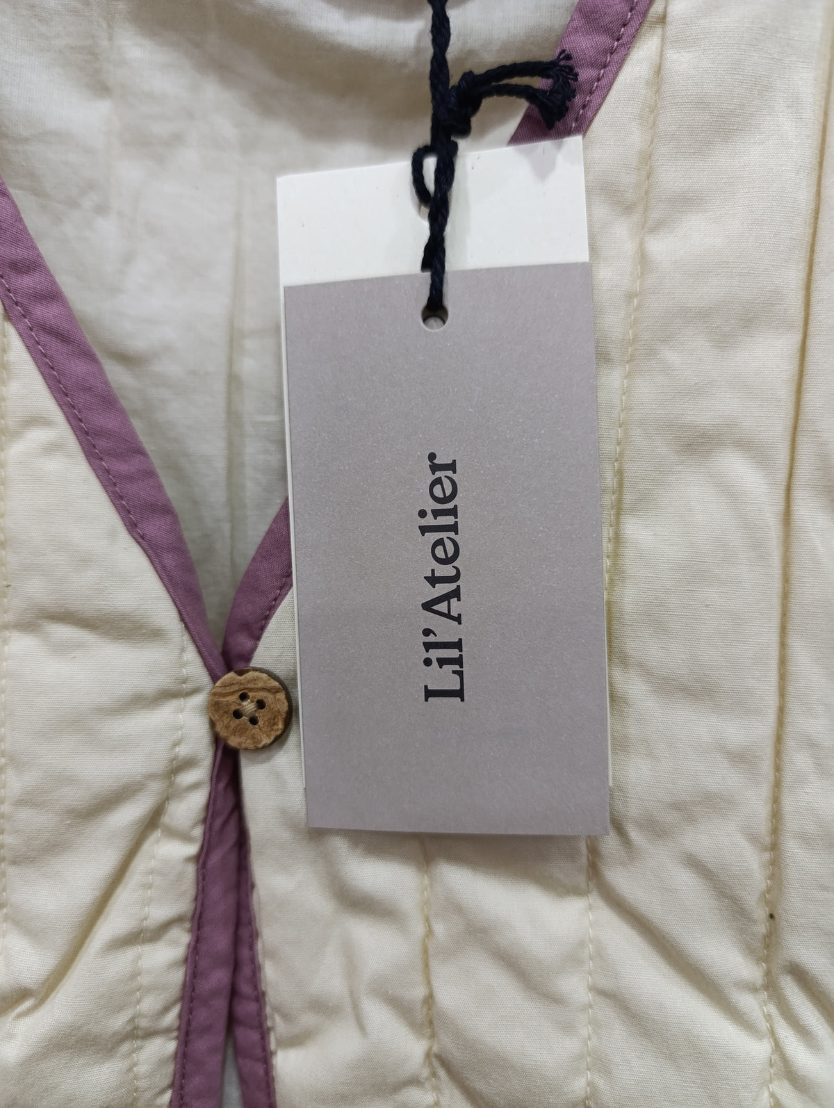 Gilet Bimba 6 Anni Lil' Atelier - Trapuntato Panna con Profilo Lilla