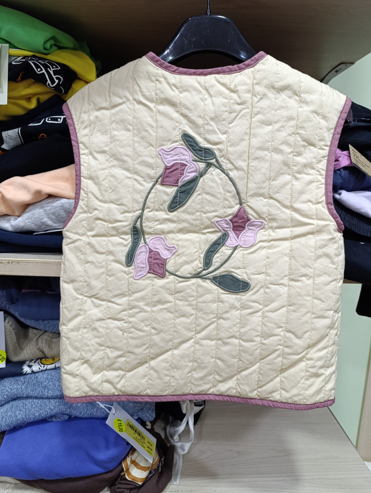 Gilet Bimba 6 Anni Lil' Atelier - Trapuntato Panna con Profilo Lilla