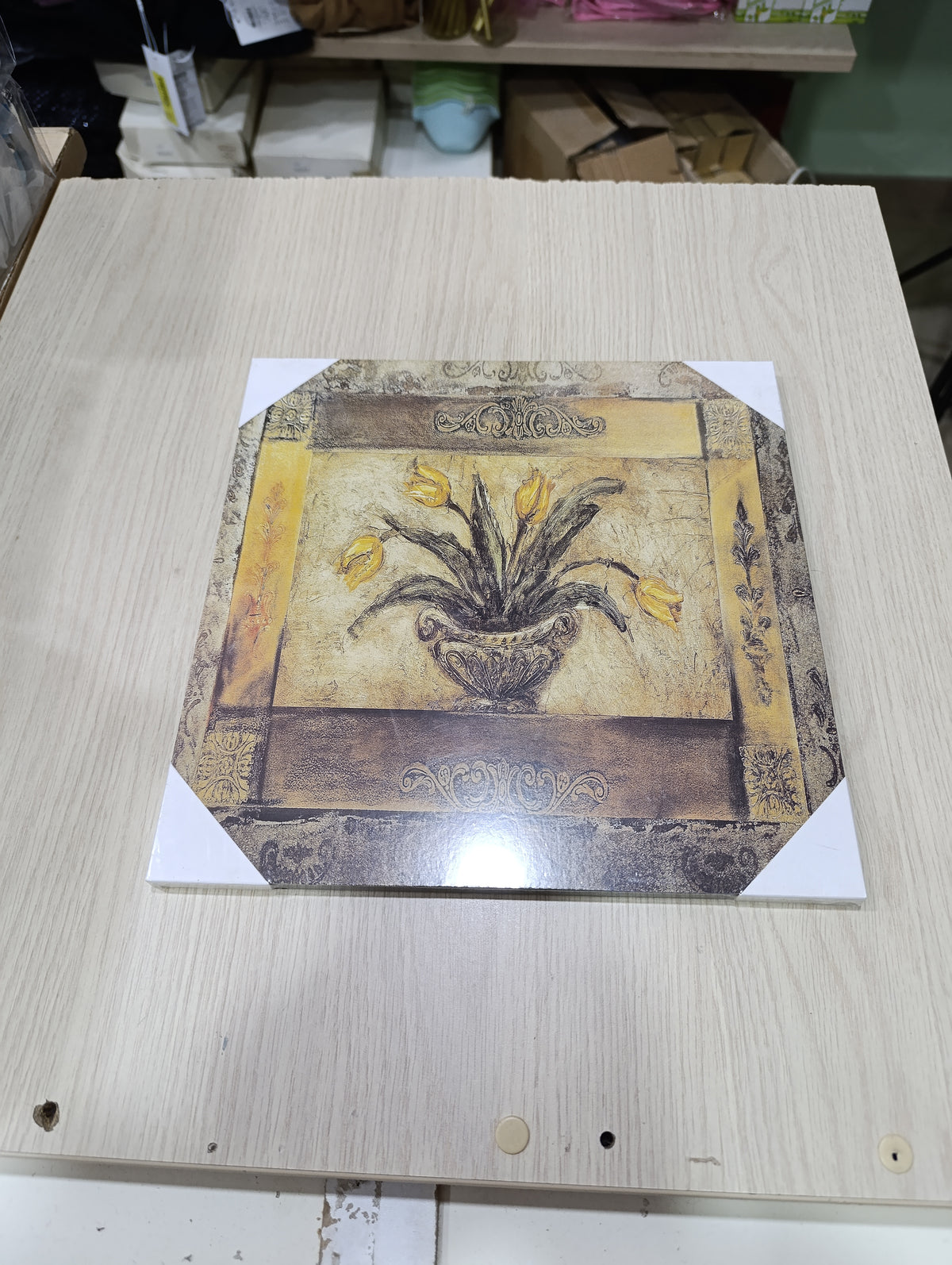 Quadro in Legno Vintage con Tulipani Gialli - Stile Classico Shabby Chic - 30x30 cm