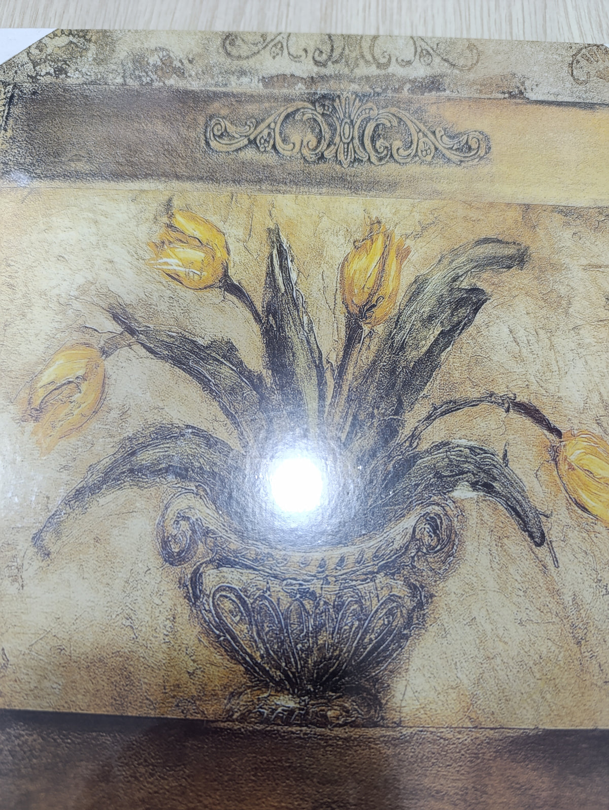 Quadro in Legno Vintage con Tulipani Gialli - Stile Classico Shabby Chic - 30x30 cm