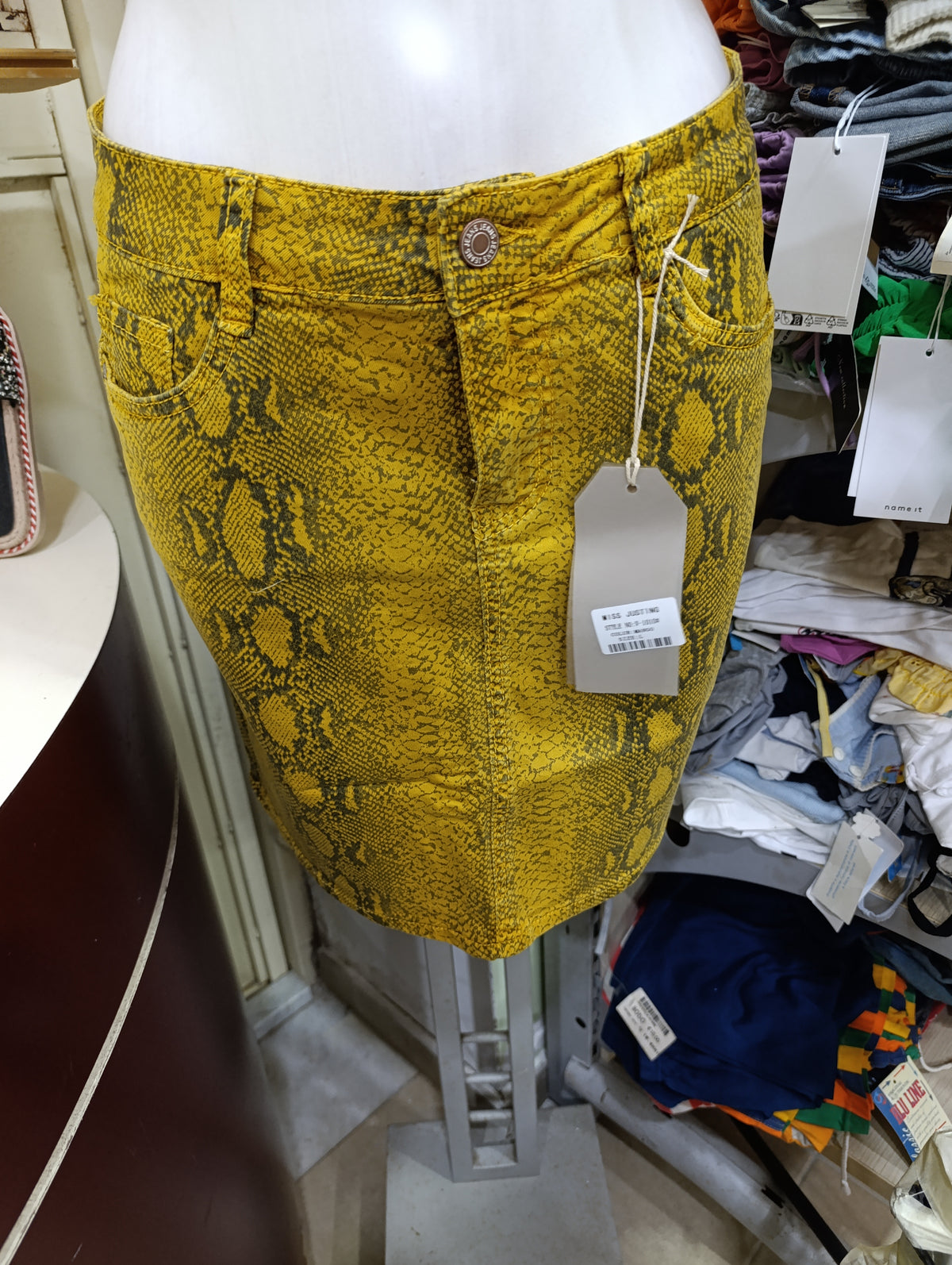 Gonna Jeans Donna Tg L - Gialla Pitonata - Mini -