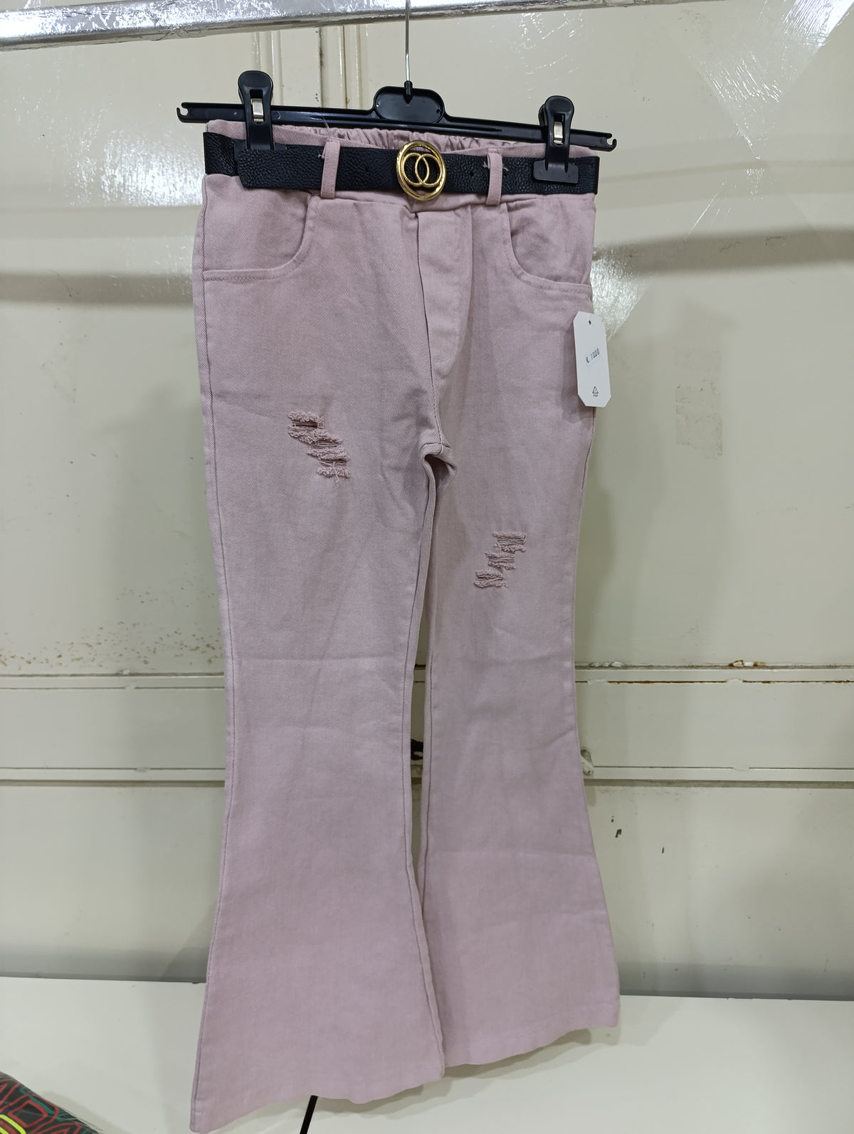 Pantalone Bimba Tg 14 Anni Rosa Cipria a Zampa con Cintura