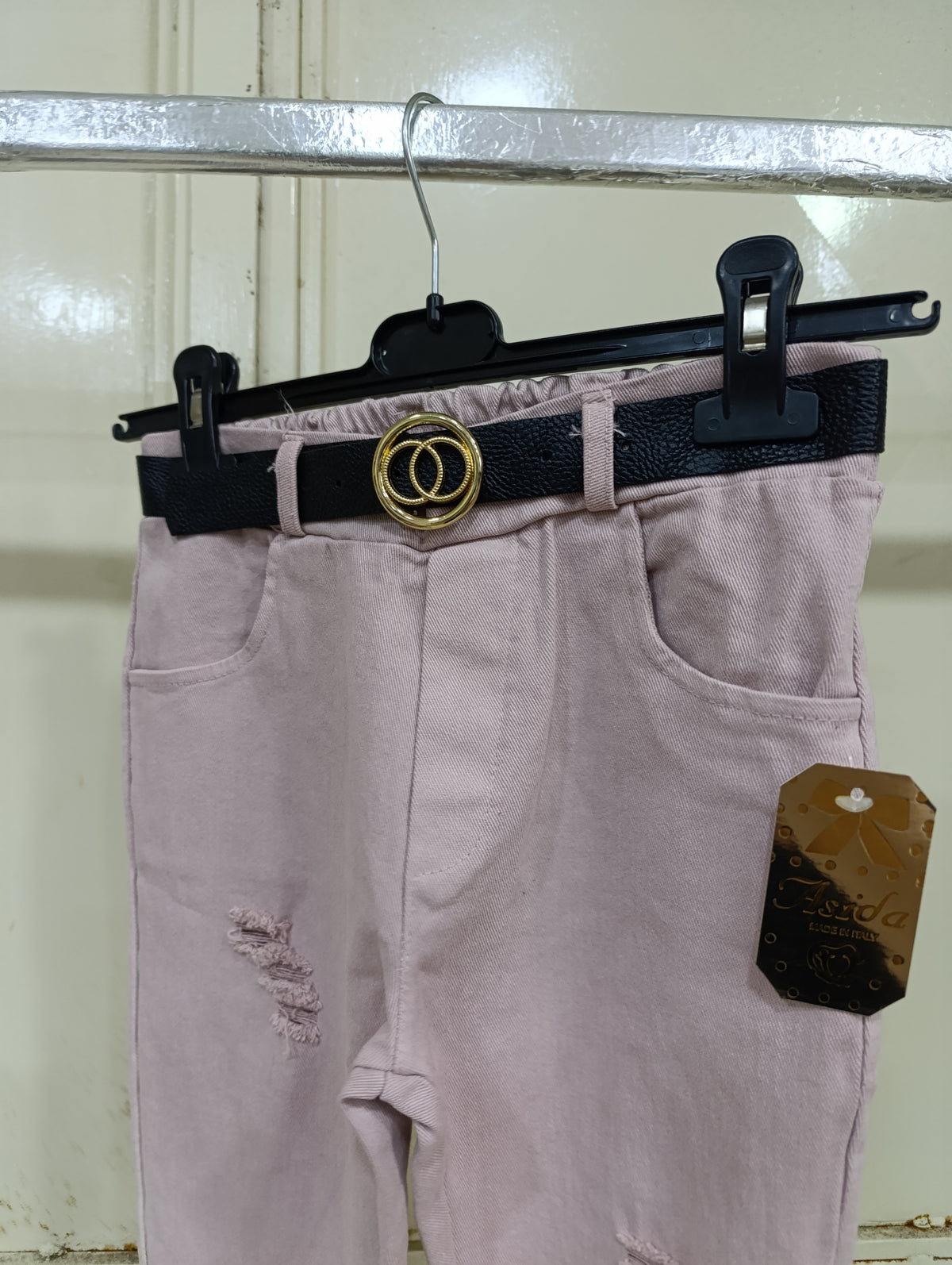 Pantalone Bimba Tg 14 Anni Rosa Cipria a Zampa con Cintura